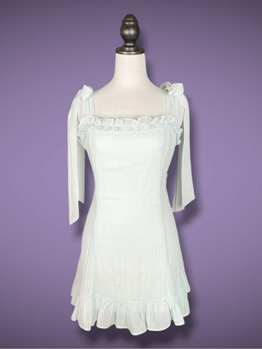 Dolls Kill Sugar Thrillz Dress Blue Mini Pastel Tie Strap Ruffle Coquette L NWT